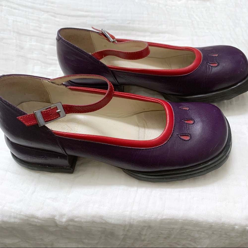 John Fluevog purple and red Mary Jane